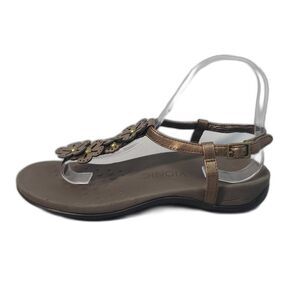 Vionic Women’s Julie Leather Floral Sandals Flats Metallic Bronze Brown Size 7